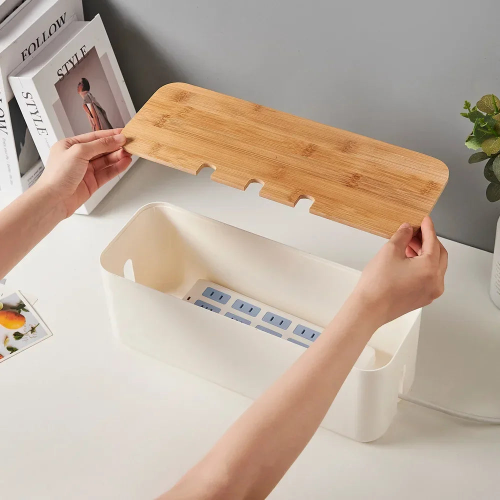 Bamboo Cable Organizer Box