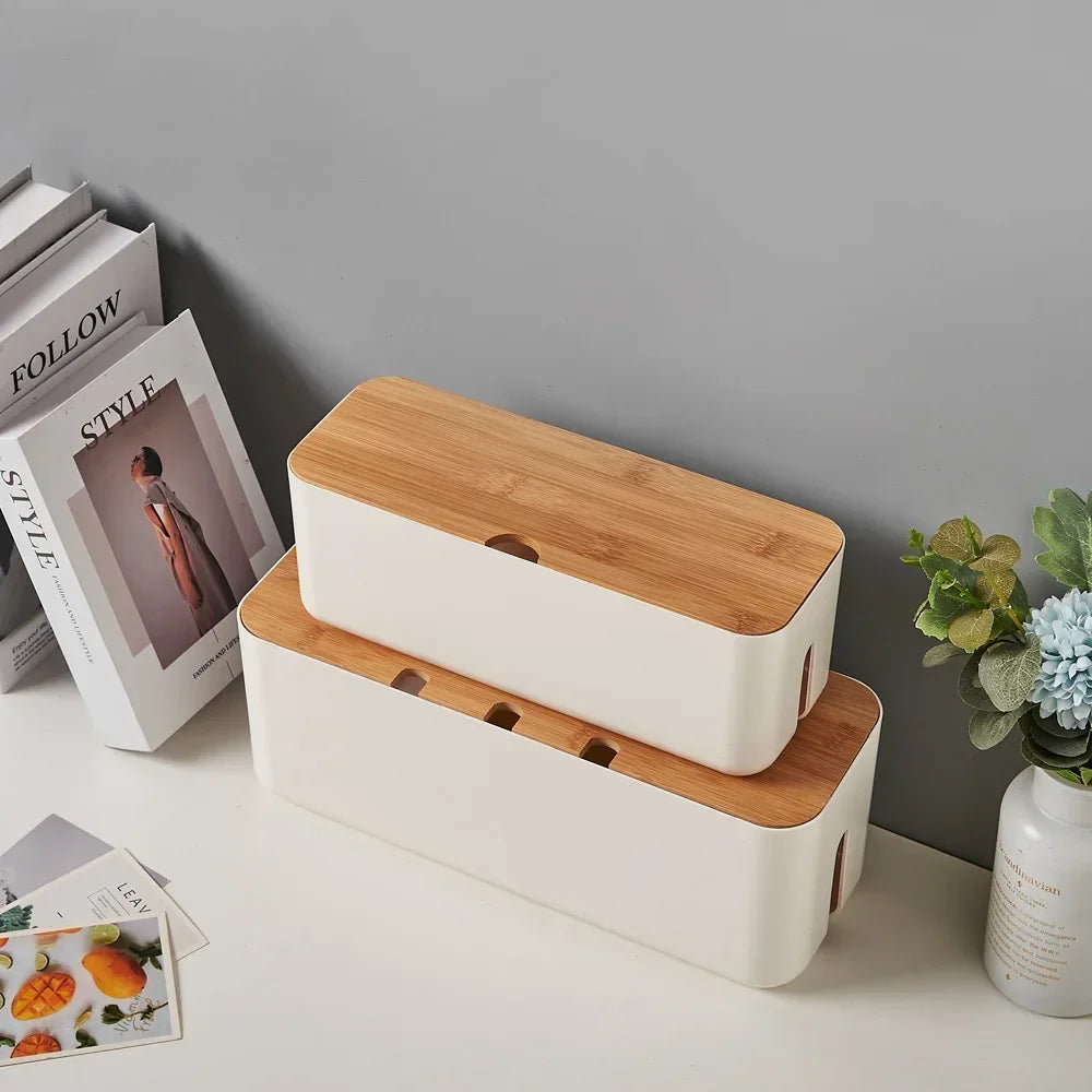 Bamboo Cable Organizer Box